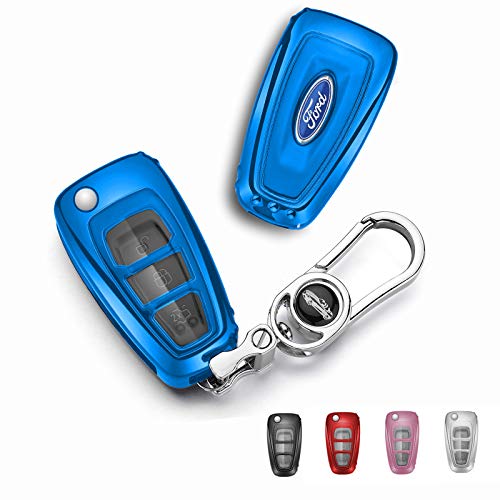 Autoschlüssel-Schutzhülle für Ford, TPU-Autoschlüssel mit Schlüsselanhänger, passend für Ford Fiesta/Focus/Mondeo etc von RYE