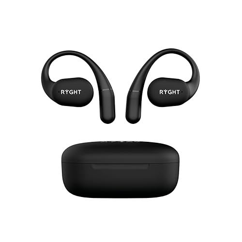 RYGHT R484543 – Open – Extra kabellose Kopfhörer – Open Ear Technologie – Akkulaufzeit von 20 Stunden, Dual Micro + ENC, IPX4 wasserdicht, ideal für Sport, passt Sich Ihrem Ohr an – Schwarz von RYGHT