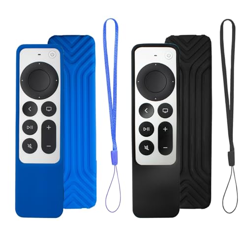 2 PCS Apple TV Fernbedienung Hülle, Silikon Stoßfest Seidig Weiche Ganzkörper-Schutzhülle, Kompatibel mit Apple TV 4K Siri Remote 3, 2 Generation 2022 2021 (Schwarz+Königsblau) von RYHX