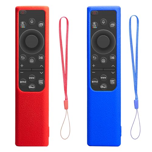 2 Pack Fernbedienungsabdeckung für Samsung Smart Remote 2021 2022 BN59-01357 BN59-01385 BN59-01265A,rutschfeste Stoßfeste Silikon-Fernbedienungsabdeckung mit Lanyard (Königsblau+Rot) von RYHX