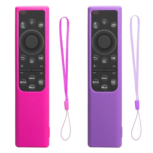 2 Pack Fernbedienungsabdeckung für Samsung Smart Remote 2021 2022 BN59-01357 BN59-01385 BN59-01265A,rutschfeste Stoßfeste Silikon-Fernbedienungsabdeckung mit Lanyard (Lila+Rose) von RYHX