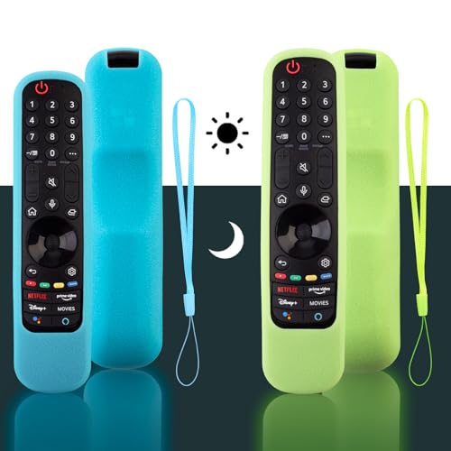 Silikon Hülle Schutzhülle für LG LG AN-MR21GA AN-MR21GC MR22GN MR22GA Magic Remote Fernbedienung,Anti-Rutsch Stoßfest für LG Fernbedienung（Leuchtendes Blau + Leuchtendes Grün） von RYHX