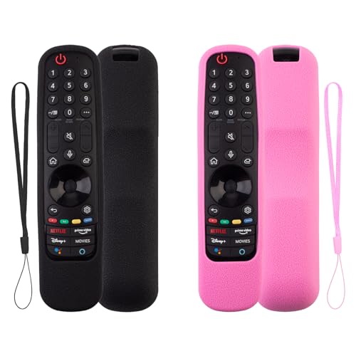 Silikon Hülle Schutzhülle für LG LG AN-MR21GA AN-MR21GC MR22GN MR22GA Magic Remote Fernbedienung,Anti-Rutsch Stoßfest für LG Fernbedienung（Schwarz + Rosa） von RYHX