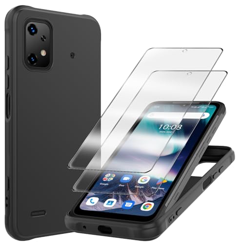 RYKQ Handyhüllen & Schutzfolie Handy für UMIDIGI BISON X20, 2er-Pack Displayschutzfolie aus gehärtetem Glas, schlanke Silikon-stoßfeste Schutzhülle - Schwarz von RYKQ