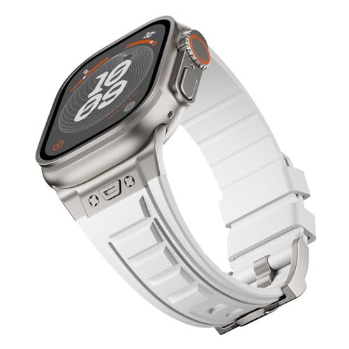 RYLIXAR Silikonarmband Kompatibel mit Apple Watch 49mm 45mm 44mm 42mm, Kompatibel mit iWatch Armband Ultra 2/Ultra Series 9 8 7 6 5 4 3 2 1 SE (42mm/44mm/45mm/49mm, Weiß) von RYLIXAR
