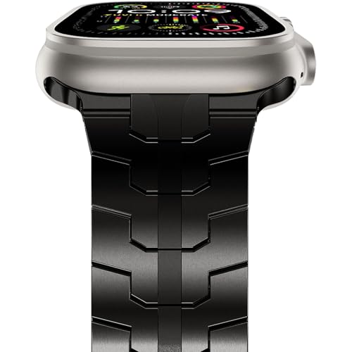 RYLIXAR Titanium Metall Ersatzband kompatibel für Apple Watch Armbänder 49mm 45mm 44mm 42mm, Armband Ersatzband für iWatch Ultra 2/Ultra Series SE/9/8/7/6/5/4/3/2/1 (42mm/44mm/45mm/49mm, Schwarz) von RYLIXAR