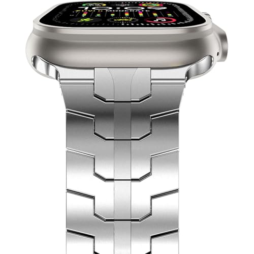 RYLIXAR Titanium Metall Ersatzband kompatibel für Apple Watch Armbänder 49mm 45mm 44mm 42mm, Armband Ersatzband für iWatch Ultra 2/Ultra Series SE/9/8/7/6/5/4/3/2/1 (42mm/44mm/45mm/49mm, Silber) von RYLIXAR