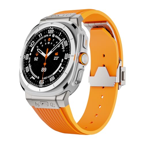 RYLIXAR Uhrenarmband für Samsung Galaxy Watch Ultra 47mm, mit Metall-Silikon-Verbindung, wasserdicht und atmungsaktiv Unisex (Orange, Galaxy Ultra 47mm) von RYLIXAR