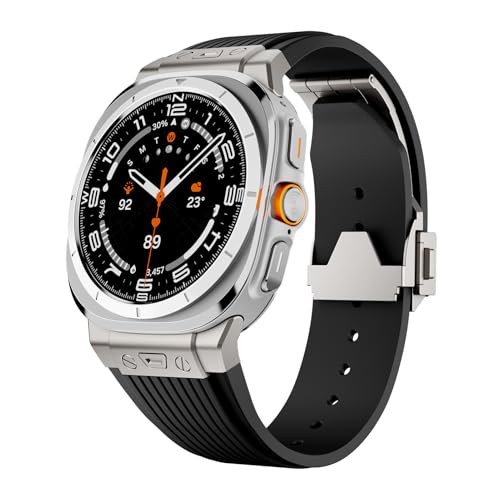 RYLIXAR Uhrenarmband für Samsung Galaxy Watch Ultra 47mm, mit Metall-Silikon-Verbindung, wasserdicht und atmungsaktiv Unisex (Schwarz, Galaxy Ultra 47mm) von RYLIXAR