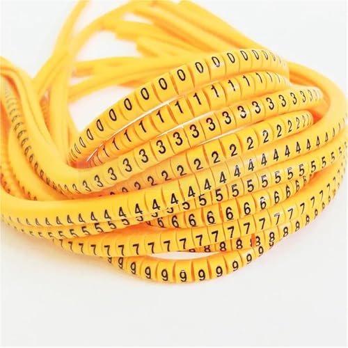 RYRYR Etiketten zur Drahtmarkierung, Kabelnummerierung, Etiketten zur Kabelidentifikation, 1000 Stück PVC-Markierungsnummern 0 bis 9, Größe 1,5 qmm, gelbe Farbe, Isolierung(Ec 1) von RYRYR