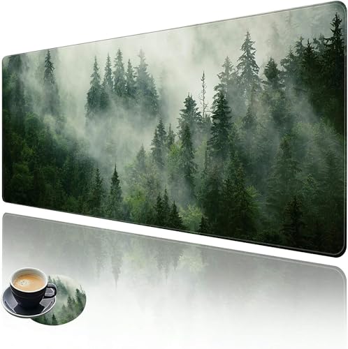 Erweitertes großes Gaming-Mauspad mit genähten Kanten, Wald, XXL-Mauspad, groß (100 x 50 cm) mit brillantem Design, Schreibtischunterlage, Tastaturunterlage mit rutschfester Unterseite, von RYUITHDJP