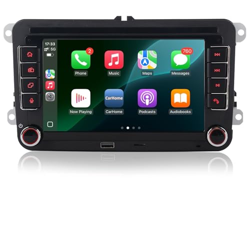 Autoradio Stereo für VW Seat Golf Passat Jetta Beetle EOS mit Touchscreen Bluetooth FM Rückfahrkamera, Linux System, Double Din Auto Stereo mit Wireless Carplay/Android Auto (deep Black) von RYUIXPUL