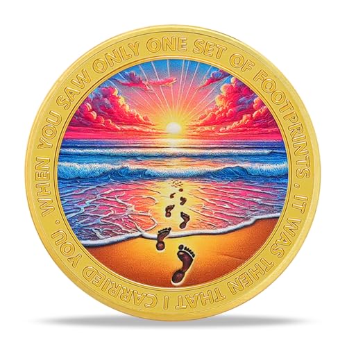 RYUKENLM Christliche Herausforderungsmünze "Footprints in The Sand", Deuteronomie, 31:8, Vers, religiös, Glaube, inspirierendes, christliches Geschenk für Männer und Frauen von RYUKENLM