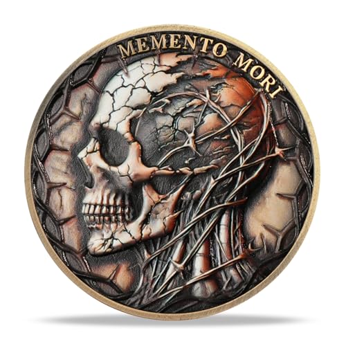 RYUKENLM Memento Mori Münze, 3D-Totenkopf-Herausforderung, EDC-Erinnerung, Symbol der Fragilität des Lebens und Zeitbegrenzungen, inspirierende Stoizismus-Geschenke für die tägliche stoische Praxis von RYUKENLM