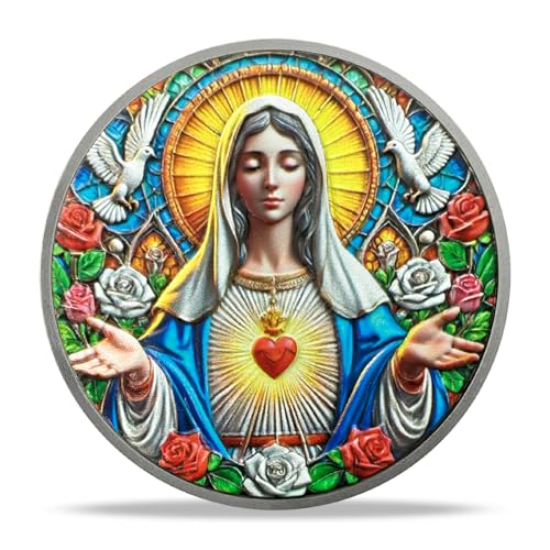 RYUKENLM Unbeflecktes Herz Maria Christliche Herausforderung Münze - Religiöse Münzen mit Lukas 1:46-47 Vers inspirierendes christliches Geschenk für Männer Frauen von RYUKENLM