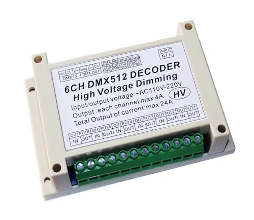 AC110V – 220V Hochspannungs-Dimmplatine, 6-Kanal-DMX512-Decoder, 6-Kanal-DMX-4A/CH-HV-Decoder-Dimmplatine for Glühlampen von RYVEWZOOE