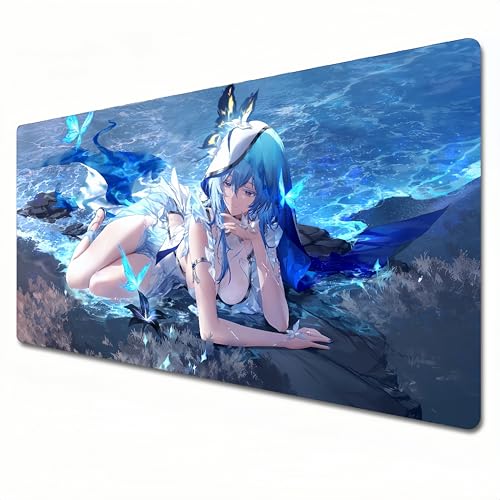 RYZLSVFB Wuthering Waves Mauspad, XXL, blau, großes Gaming-Mauspad, 900 x 400 cm, geeignet für Tastatur-Pads und Schreibtischunterlagen für das Heimbüro, The Shorekeeper (XXL) von RYZLSVFB