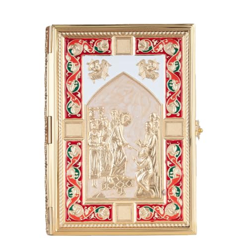 RZRHMUHN, Orthodoxe Bibelhülle, Kreuzigungsschnitzerei, Treffen der Heiligen, Uni, für religiöse Anlässe, 19,1 x 14,9 cm, Rot von RZRHMUHN