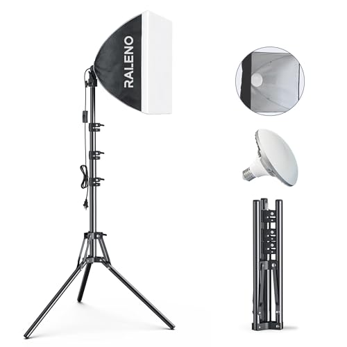 RALENO® PS075 Softbox, 50 W LED Softbox Fotostudio Set, 40 x 40 cm Fotolicht mit 5500 K Glühbirne und Stativ, Fotolampe für Porträtfotografie, Game-Streaming, YouTube-Videofotografie von RaLeno