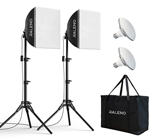 RALENO® PS080 Softboxen, 2 x 50 W LED Softboxen Fotostudio Set, 2 x 40 x 40 cm Fotolicht mit 5500 K Glühbirne und Stative, Fotolampe für Porträtfotografie, Game-Streaming, YouTube-Videofotografie von RaLeno