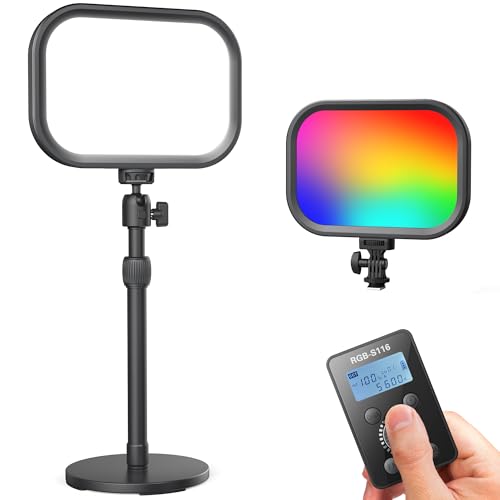 RALENO RGB Streaming Licht mit Fernbedienung, Eingebaute Batterie Videoleuchte Key Light für Streaming,Fotografie,Videokonferenz,1–100% Helligkeit 2500–8500K Farbtemperatur 360° Farbraum einstellbar von RaLeno