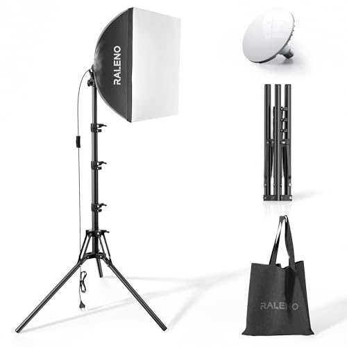 RALENO Softbox Fotostudio Set, 40 x 40 cm Fotolicht mit Stativ und LED Glühbirne (50W, 5500K, 97 CRI), Fotolampe für Porträtfotografie, Game-Streaming, YouTube-Videofotografie von RaLeno