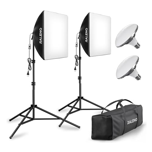 RALENO Softbox Fotostudio Set, 2 x 50x50cm Fotolicht mit 50W 5500 K Glühbirne und Stativ für Porträtfotografie, Game-Streaming,Videofotografie(Softbox mit Grauem Rand) RALENO Softbox Fotostudio Set, 2 x 50x50cm Fotolicht mit 50W 5500 K Glühbirne und Stativ für Porträtfotografie, Game-Streaming,Videofotografie(Softbox mit Grauem Rand) von RaLeno