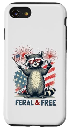 Feral and free Waschbär Patriotisch 4. Juli Feral But Free Hülle für iPhone SE (2020) / 7 / 8 von Raccoon Feral & Free Independence Day 4th of july