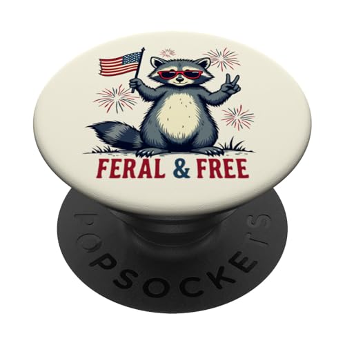Lustiger Waschbär Feral and Free 4. Juli Patriotische USA-Flagge PopSockets Klebender PopGrip von Raccoon Feral & Free Independence Day 4th of july