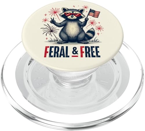 Lustiger Waschbär Feral and Free 4. Juli Patriotische USA-Flagge PopSockets PopGrip für MagSafe von Raccoon Feral & Free Independence Day 4th of july