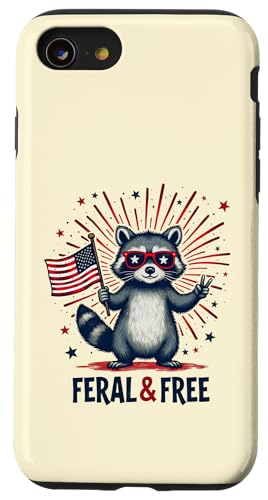 Lustiger Waschbär Feral but Free 4. Juli Patriotische USA-Flagge Hülle für iPhone SE (2020) / 7 / 8 von Raccoon Feral & Free Independence Day 4th of july