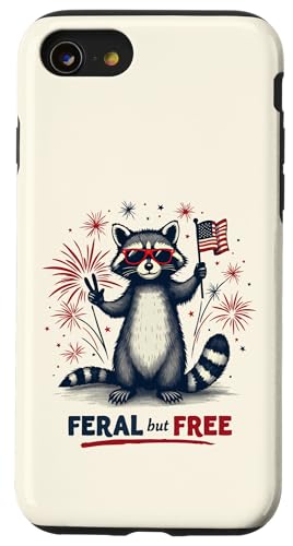 Lustiger Waschbär Feral but Free 4. Juli Patriotische USA-Flagge Hülle für iPhone SE (2020) / 7 / 8 von Raccoon Feral & Free Independence Day 4th of july