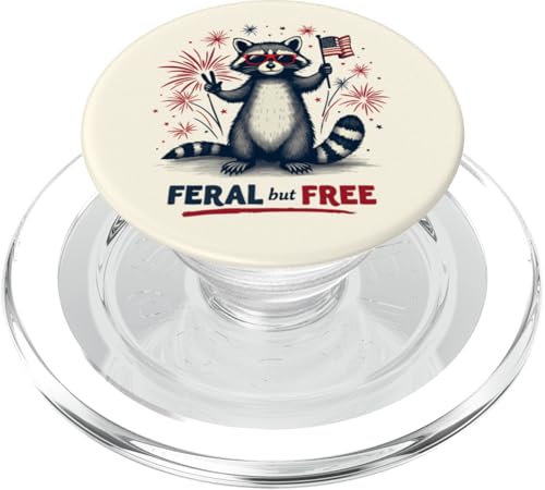 Lustiger Waschbär Feral but Free 4. Juli Patriotische USA-Flagge PopSockets PopGrip für MagSafe von Raccoon Feral & Free Independence Day 4th of july