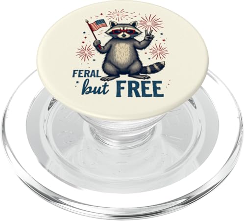 Lustiger Waschbär Feral but Free 4. Juli Patriotische USA-Flagge PopSockets PopGrip für MagSafe von Raccoon Feral & Free Independence Day 4th of july