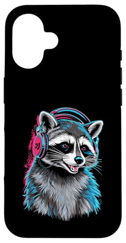 Waschbär Musik Kopfhörer DJ Kunst Marder Raccoon Hülle für iPhone 16 Waschbär Musik Kopfhörer DJ Kunst Marder Raccoon Hülle für iPhone 16 von Raccoon Waschbär Musik