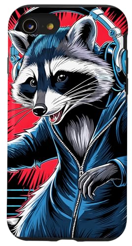 Waschbär Musik Kopfhörer DJ Kunst Marder Raccoon Hülle für iPhone SE (2020) / 7 / 8 von Raccoon Waschbär Musik