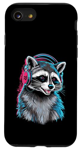 Waschbär Musik Kopfhörer DJ Kunst Marder Raccoon Hülle für iPhone SE (2020) / 7 / 8 von Raccoon Waschbär Musik