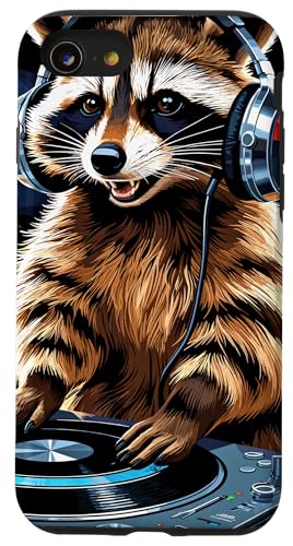 Waschbär Musik Kopfhörer DJ Kunst Marder Raccoon Hülle für iPhone SE (2020) / 7 / 8 von Raccoon Waschbär Musik