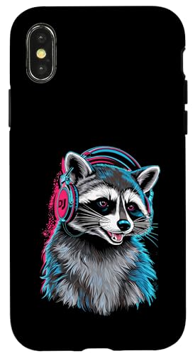 Waschbär Musik Kopfhörer DJ Kunst Marder Raccoon Hülle für iPhone X/XS von Raccoon Waschbär Musik