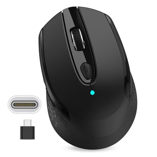 Maus Kabellos USB C, Funkmaus Batterie Klein 2.4G Computer Maus mit USB C Empfänger 3 Verstellbare DPI Level Silent Mouse mit 6 Tasten, mit EIN Aus Schalter für MacbookPro/Air Chromebook Laptop von RaceGT