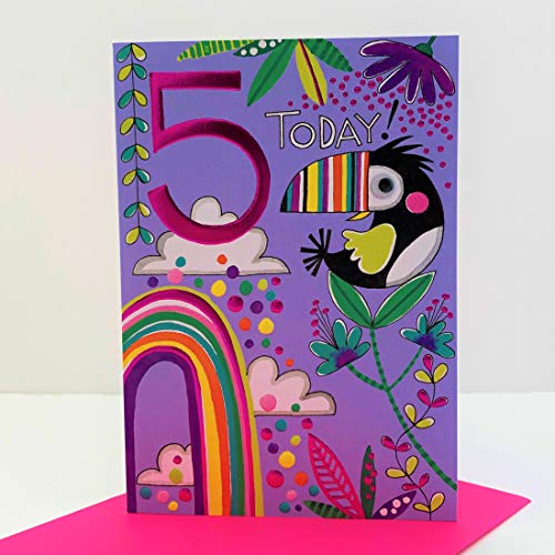 Rachel Ellen Geburtstagskarte für den 5. Geburtstag, Motiv: Tukan-Vogel, Regenbogen von Rachel Ellen