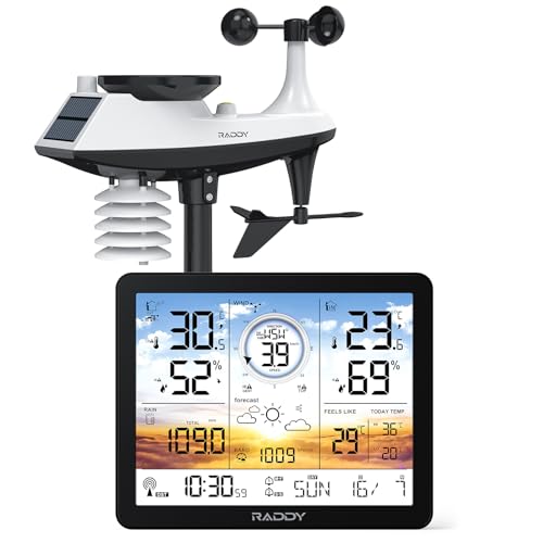 Raddy AG7 Wetterstation Funk mit Außensensor Thermometer Hygrometer, 7,4'' Digital Display DCF-Funkuhr, Temperatur-Feuchtigkeits-Monitor mit Wettervorhersage und Barometer von Raddy