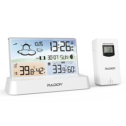 Raddy DT6 Wetterstation Indoor Outdoor, DCF Funkuhr, Digitales Farbdisplay Indoor und Outdoor Thermometer Hygrometer, Heim-Wetterstation mit Wettervorhersage und Barometer Raddy DT6 Wetterstation Indoor Outdoor, DCF Funkuhr, Digitales Farbdisplay Indoor und Outdoor Thermometer Hygrometer, Heim-Wetterstation mit Wettervorhersage und Barometer von Raddy