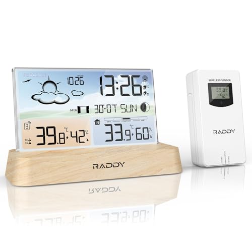 Raddy DT6 Wetterstation Indoor Outdoor, DCF Funkuhr, Digitales Farbdisplay Indoor und Outdoor Thermometer Hygrometer, Heim-Wetterstation mit Wettervorhersage und Barometer Raddy DT6 Wetterstation Indoor Outdoor, DCF Funkuhr, Digitales Farbdisplay Indoor und Outdoor Thermometer Hygrometer, Heim-Wetterstation mit Wettervorhersage und Barometer von Raddy