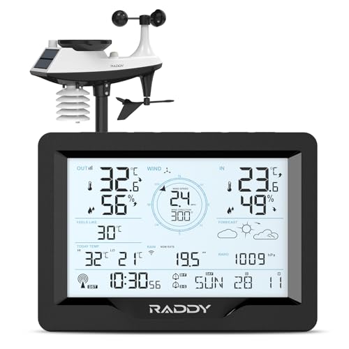 Raddy MN6 Lite Wetterstation mit außensensor, 5-in-1 Innen-Außenthermometer, Temperatur-Luftfeuchtigkeit-Luftdruck-Monitor mit DCF-Atomuhr, Wettervorhersage, Windgeschwindigkeit, Niederschlag Raddy MN6 Lite Wetterstation mit außensensor, 5-in-1 Innen-Außenthermometer, Temperatur-Luftfeuchtigkeit-Luftdruck-Monitor mit DCF-Atomuhr, Wettervorhersage, Windgeschwindigkeit, Niederschlag von Raddy