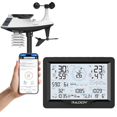 Raddy MN6 Wetterstation mit Außensensor Funk, 15-in-1 Wlan Wetterstation, Temperatur-Feuchtigkeits-Monitor mit Luftdruck, Regenmesser, Windgeschwindigkeit, UV, Wettervorhersage Raddy MN6 Wetterstation mit Außensensor Funk, 15-in-1 Wlan Wetterstation, Temperatur-Feuchtigkeits-Monitor mit Luftdruck, Regenmesser, Windgeschwindigkeit, UV, Wettervorhersage von Raddy