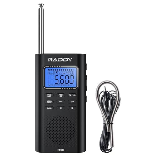 Raddy RF886 Tragbares Kurzwellenradio Kleines AM/FM/SW/UKW-Radio Digitalradio, Radio Batteriebetrieben und BT-Lautsprecher, 3 M Externe Antenne von Raddy