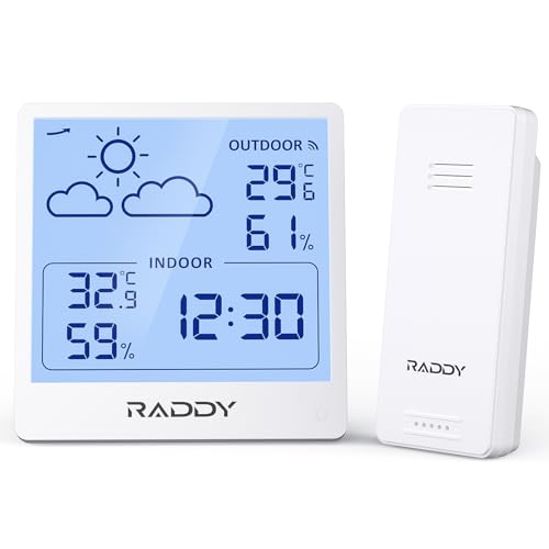 Raddy WF-50 Wetterstation Funk innen und außen, batteriebetriebener Temperatur- und Luftfeuchtigkeitsmesser mit 5,0”-TN-Display, Wettervorhersage, Funk-Fernsensor (weiß) Raddy WF-50 Wetterstation Funk innen und außen, batteriebetriebener Temperatur- und Luftfeuchtigkeitsmesser mit 5,0”-TN-Display, Wettervorhersage, Funk-Fernsensor (weiß) von Raddy