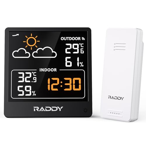 Raddy WF-50 Thermometer-Hygrometer innen und außen, Wetterstation Funk, MAX MIN Temperatur- und Feuchtigkeitsmonitor mit 5,0"-VA-Display, USB-C-Stromversorgung, Wettervorhersage (Schwarz) Raddy WF-50 Thermometer-Hygrometer innen und außen, Wetterstation Funk, MAX MIN Temperatur- und Feuchtigkeitsmonitor mit 5,0"-VA-Display, USB-C-Stromversorgung, Wettervorhersage (Schwarz) von Raddy