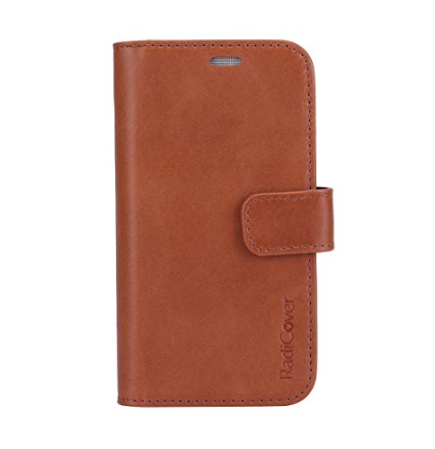 Radicover - Radiationprotected Mobilewallet Leather iPhone 12 Mini Exclusive 2in1 Magnetcover - Brown von RadiCover